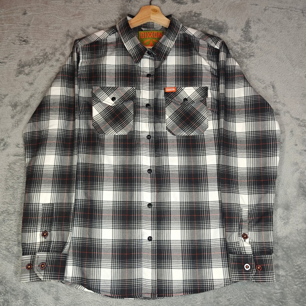 Dixxon Flannel Company Arthur Shirt Mens Large Black White Plaid DTech Button Up